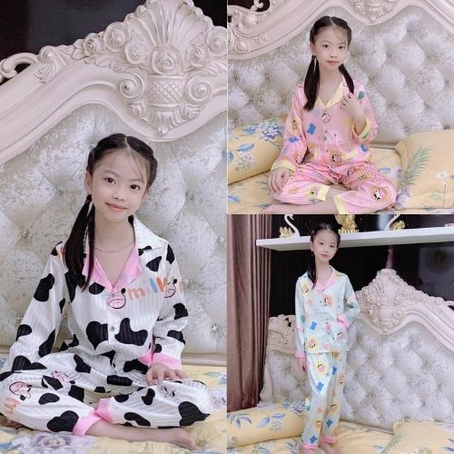 Mua Bộ Đồ Ngủ Pijama Bò Sữa Dài Tay- Chất Vải Lụa Gấm Mềm Mại Cho Bé Trai và Bé Gái Từ ( 12 Tháng -10 Tuổi ) Size Từ 16-45kg giá