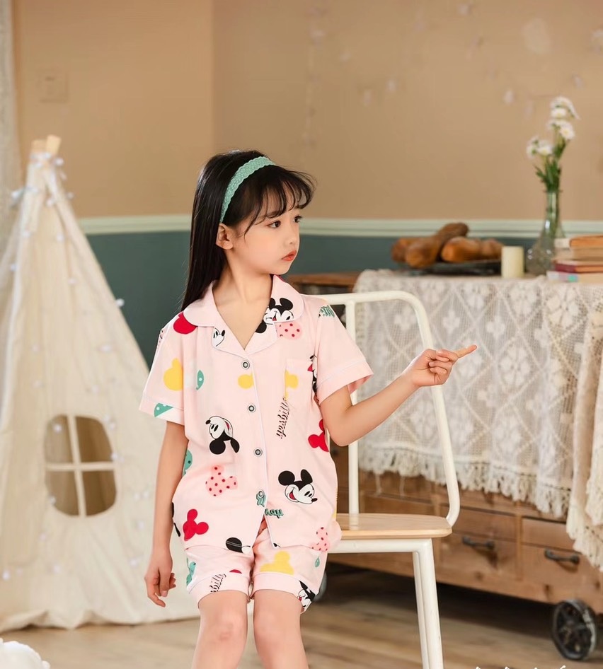 Bộ Pijama cộc tay hình mickey xuất Hàn bé gái 2-14 tuổi | Tiki